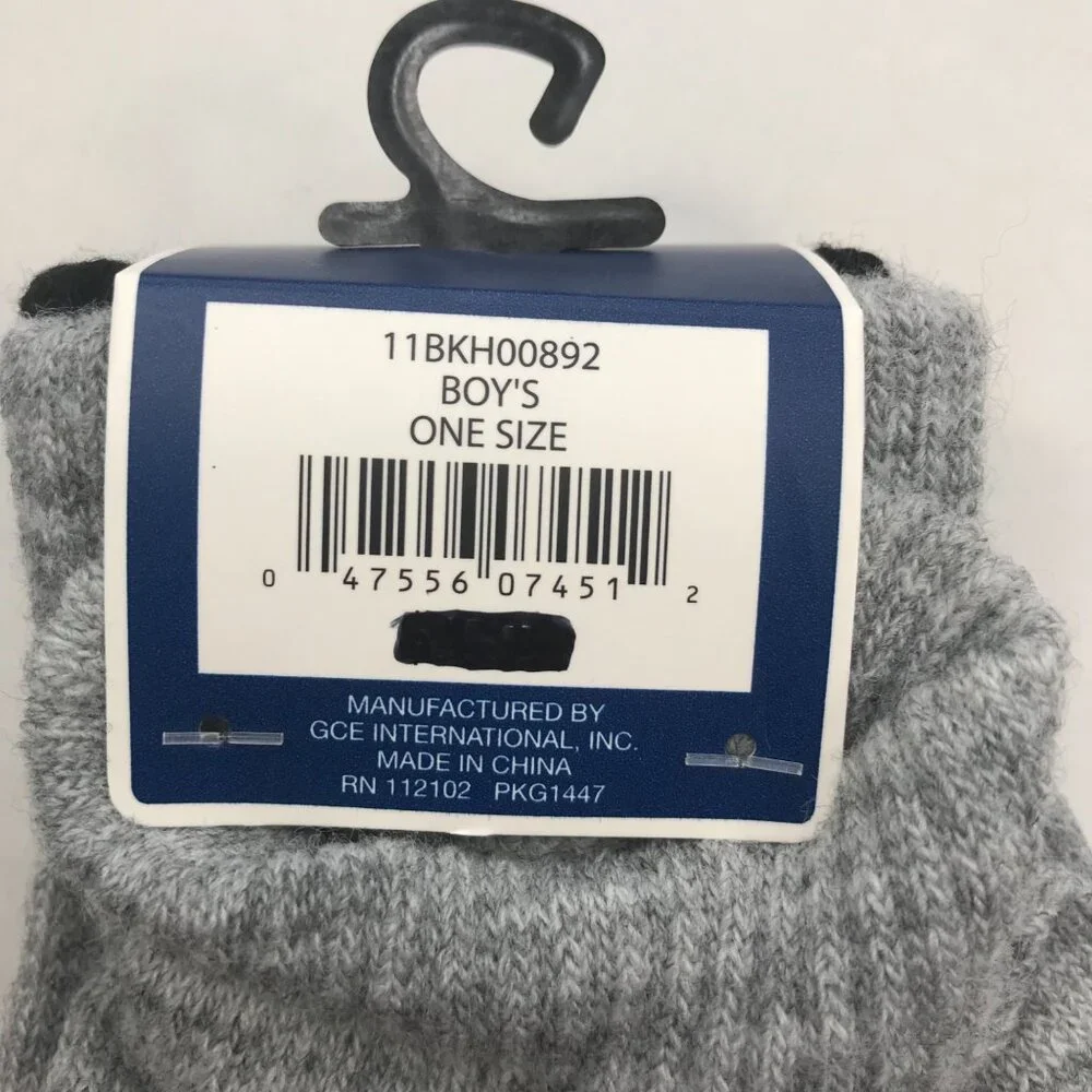 2 Pair Pack Winter Essentials Boys One Size Black Skull Gray Plain Gloves New